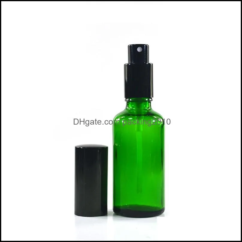 50pcs 30ml blue bottles with black lotion pump and 50pcs 50ml green bottles with black spray cap