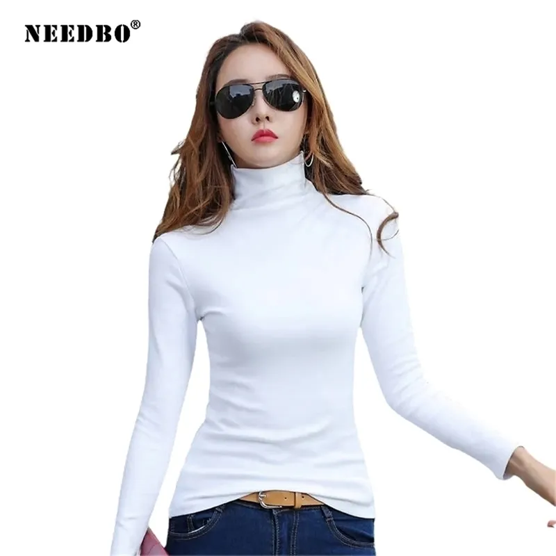 NEEDBO Women's Sweater Turtleneck Long Sleeves Pullover Sweater Sexy Elastic Bodycon Pull Solid Femme Sweaters Women Top 210806