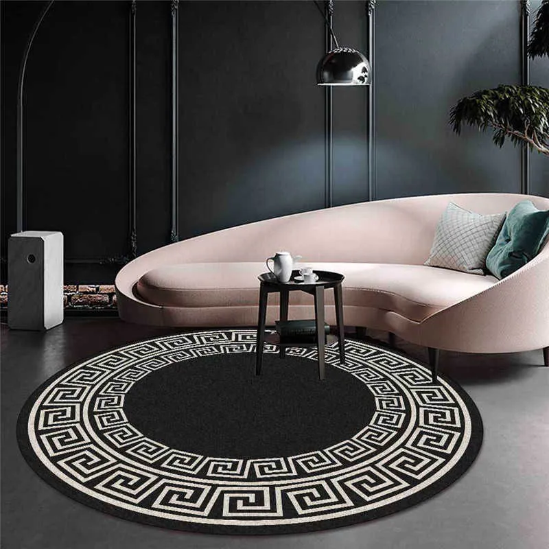 Retro kinesisk mönster runda mattan tapis golvmatta mjuka s för vardagsrumsstol anti-slip matta sovrum inredning 210626