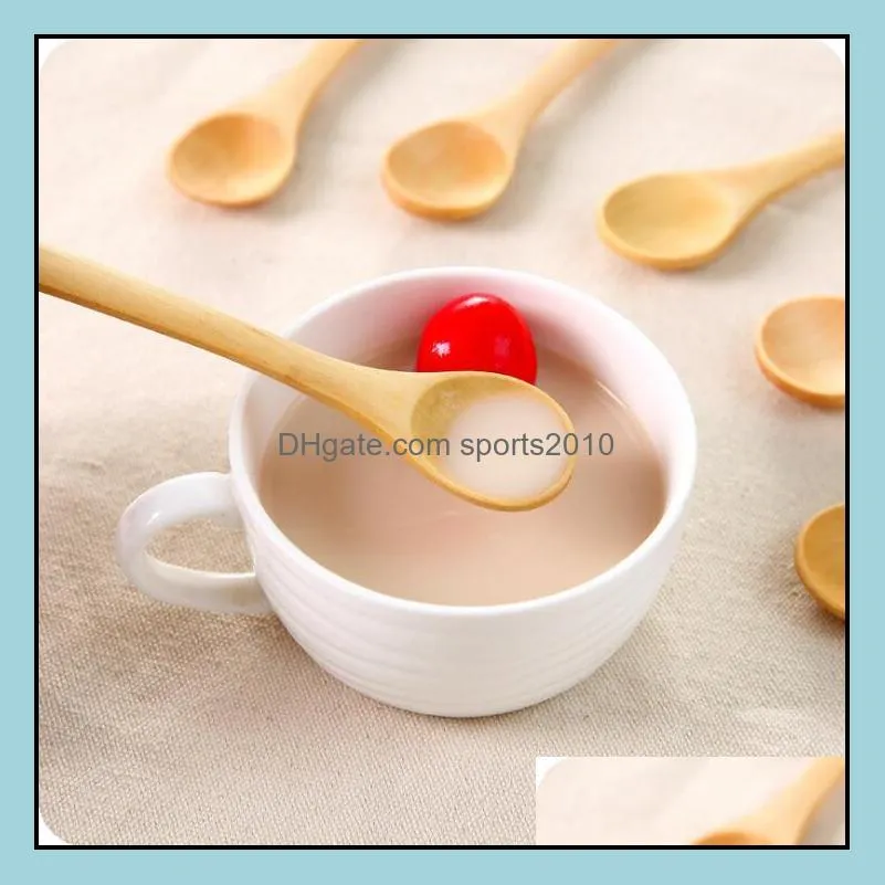 5inch Wooden Spoon Ecofriendly Japan Tableware Soup Scoop Coffee Honey Tea Round Head Spoon Stirrer Free Shipping LX1954