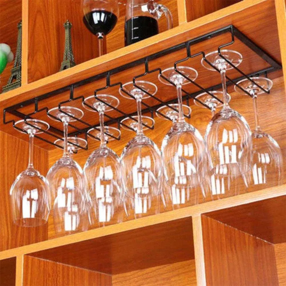Iron Wall Mount Wine Glass Hanging Holder Goblet Stemware Storage Organizer Rack 210705