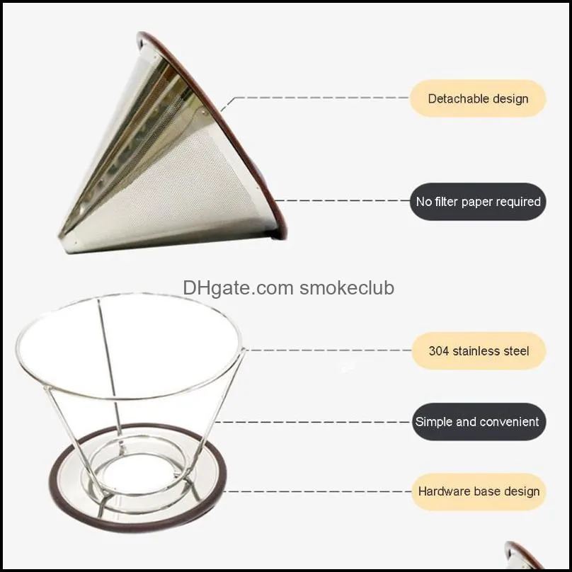 Coffee Filters Reusable Double-Layer Filter Stainless Steel Holder Metal Mesh Funnel Baskets Split Design Coffees