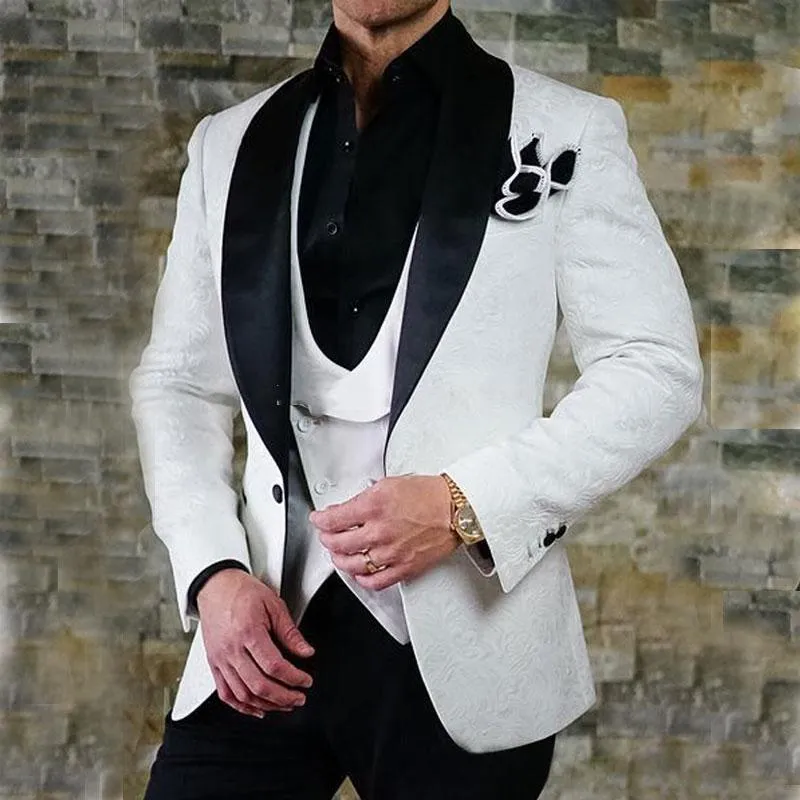 Abiti da uomo Blazer 2021 Bianco Jacquard Suit da uomo da uomo Matrimonio  su misura smoky