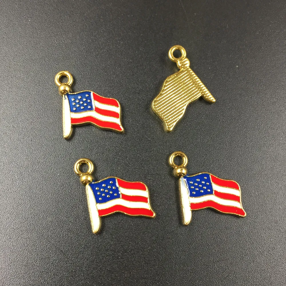 10 pz/pacco USA Bandiera Smalto Charms Pendenti In Metallo Base In Oro Accessori Dei Monili di Modo