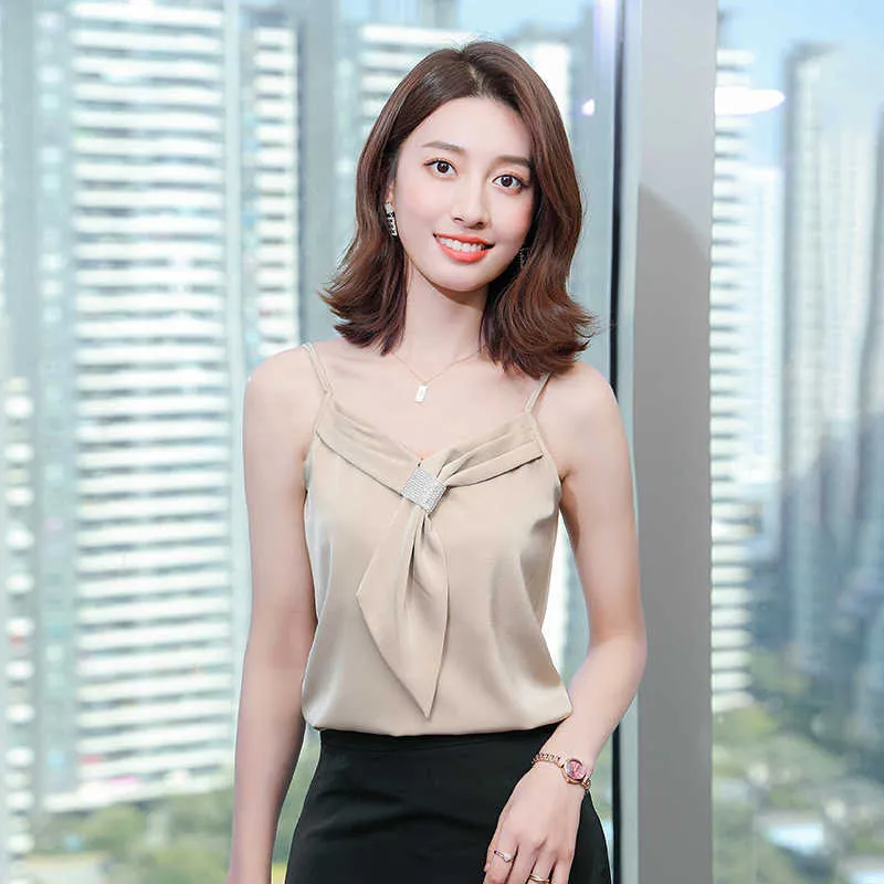 Sommer Koreanische Mode Frauen Tank Top Satin Spitze Halter Solide Büro Dame Camis Plus Größe XXXL Spaghetti Strap 210531