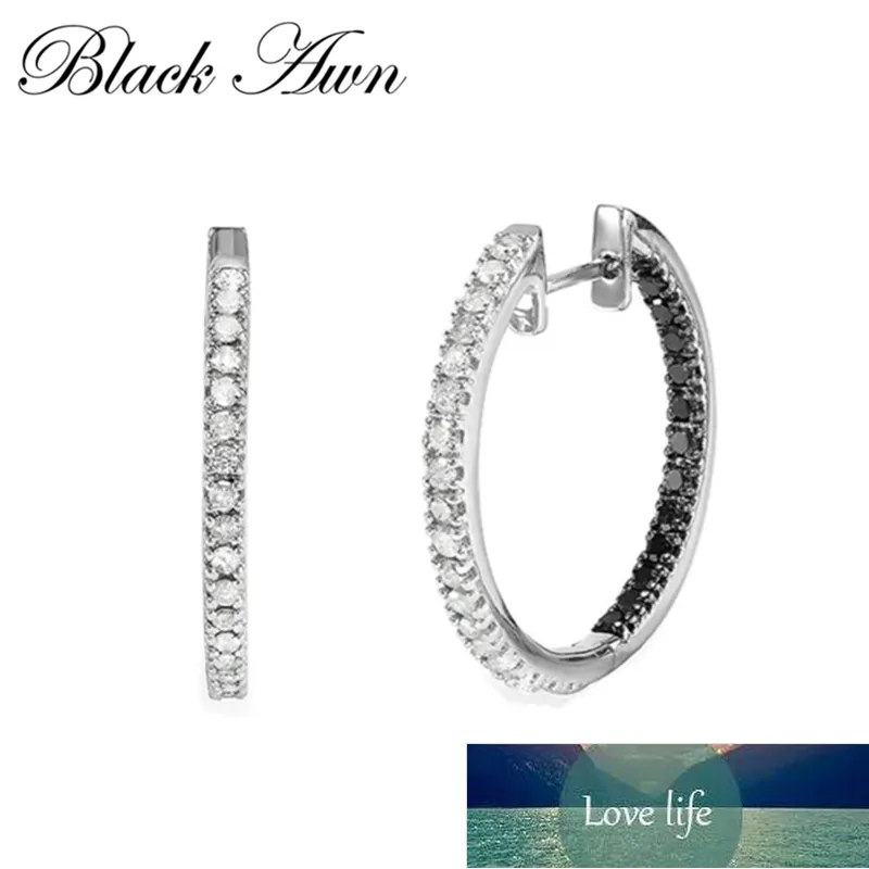 Nouveau classique noir awn 925 en argent Sterling rond noir à la mode spinelle fiançailles boucles d'oreilles pour les femmes bijoux fins I181