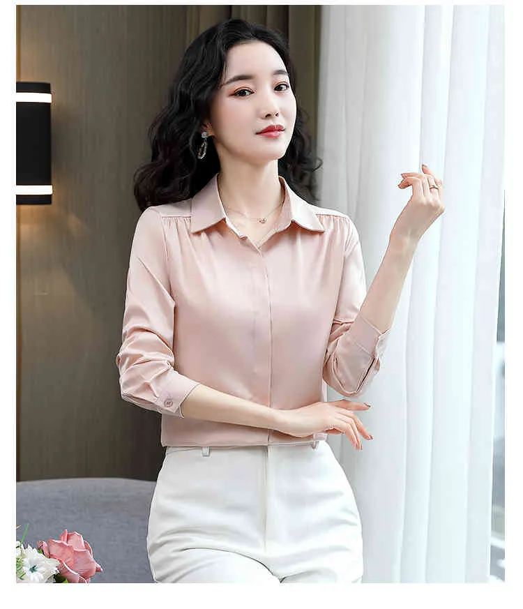 Silk Satin Long Sleeve xxxl t shirts with Turn-Down Collar