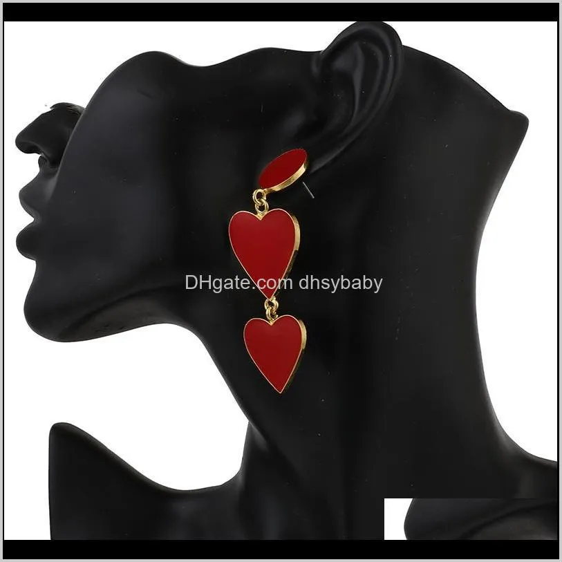 new design red heart long dangles for women girl lady vintage fashion statement earring gold earring trendy jewelry