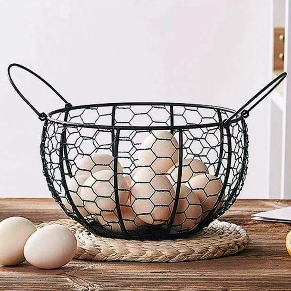 Wire Egg Basket Metal Storage with Handles Chicken s Holder Organizer Fruit Food for Kitchen Farmhouse 210609