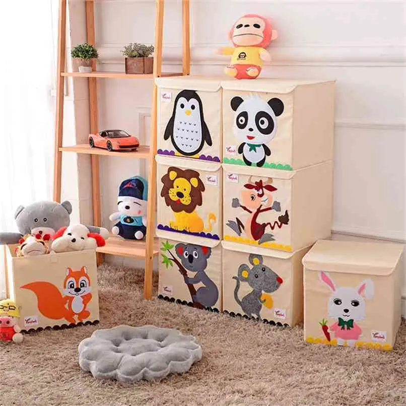 Childrens Fabric Toy Storage Bins Foldable Oxford Cloth Cube Box for Kids 13 inch Room Tidy Organizes with lid storage box 210922