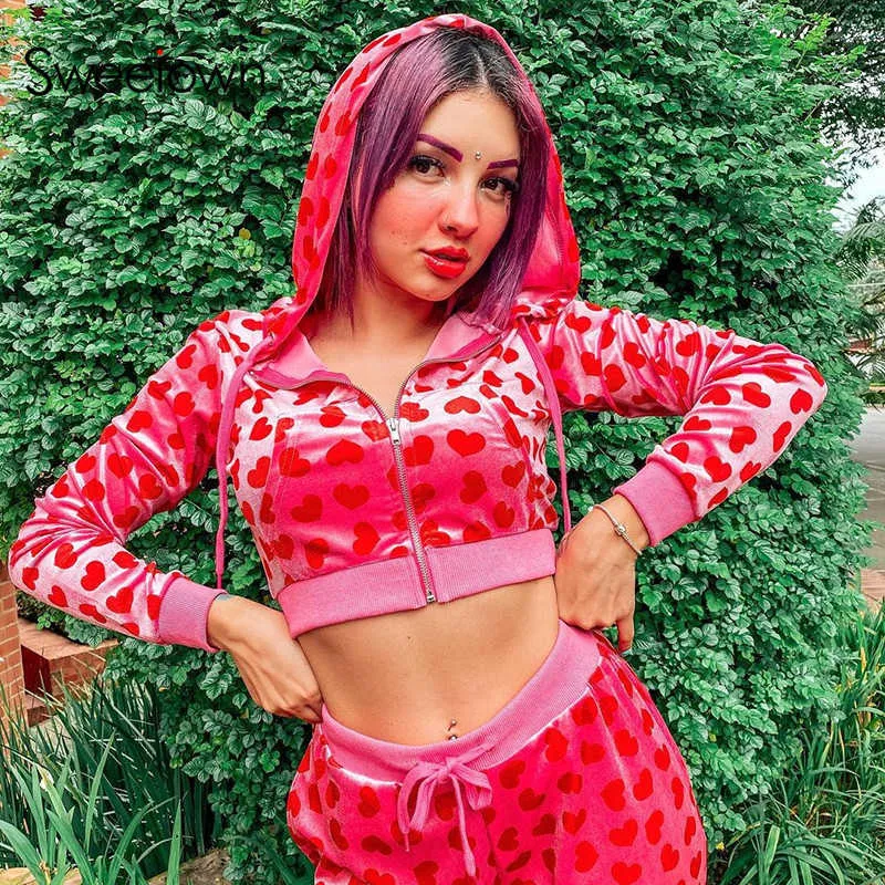 Pink and red online heart zip up hoodie
