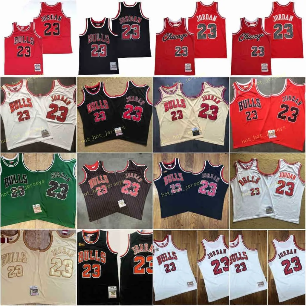 M N Vintage Chlcago Micheal #23 Swingman 메쉬 자수 로고 정통 스티치 농구 유니폼