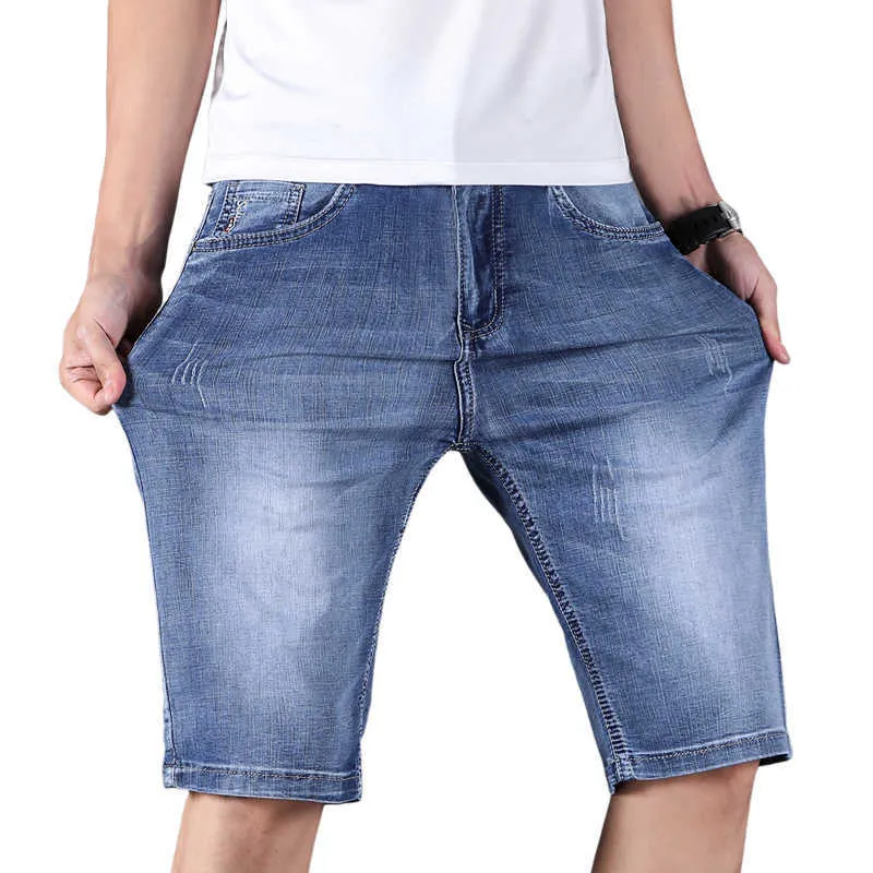 Shan Bao Classic merk geborduurde lichtgewicht rechte denim shorts zomer jeugd heren mode dunne stretch jeans 210531