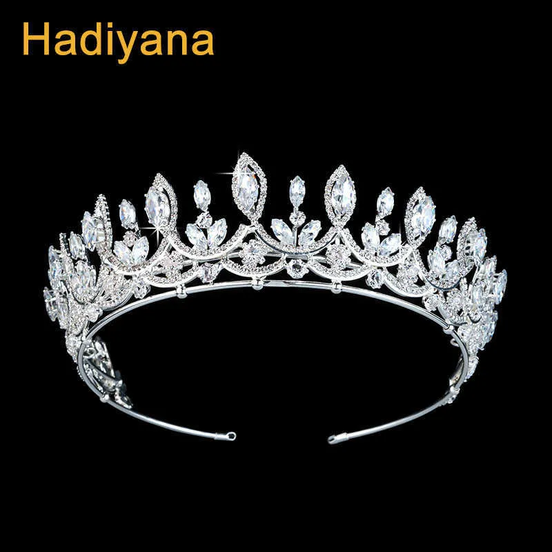 Hadiyana Magnifique Sparkling Big Zincons Mariée Bijoux De Cheveux Accessoires Couronne De Mode Femmes Pageant Diadème Couronnes En Gros BC3397 X0625