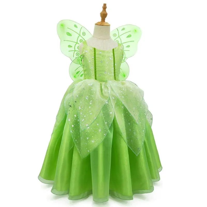 green emerald velvet dress Intellifun Girls 4 Piece Princess Fairy Dress Up Costume Set with Wings, Tutu Skirt, Wand and Tiara| Ages 3+ Pink main image 1