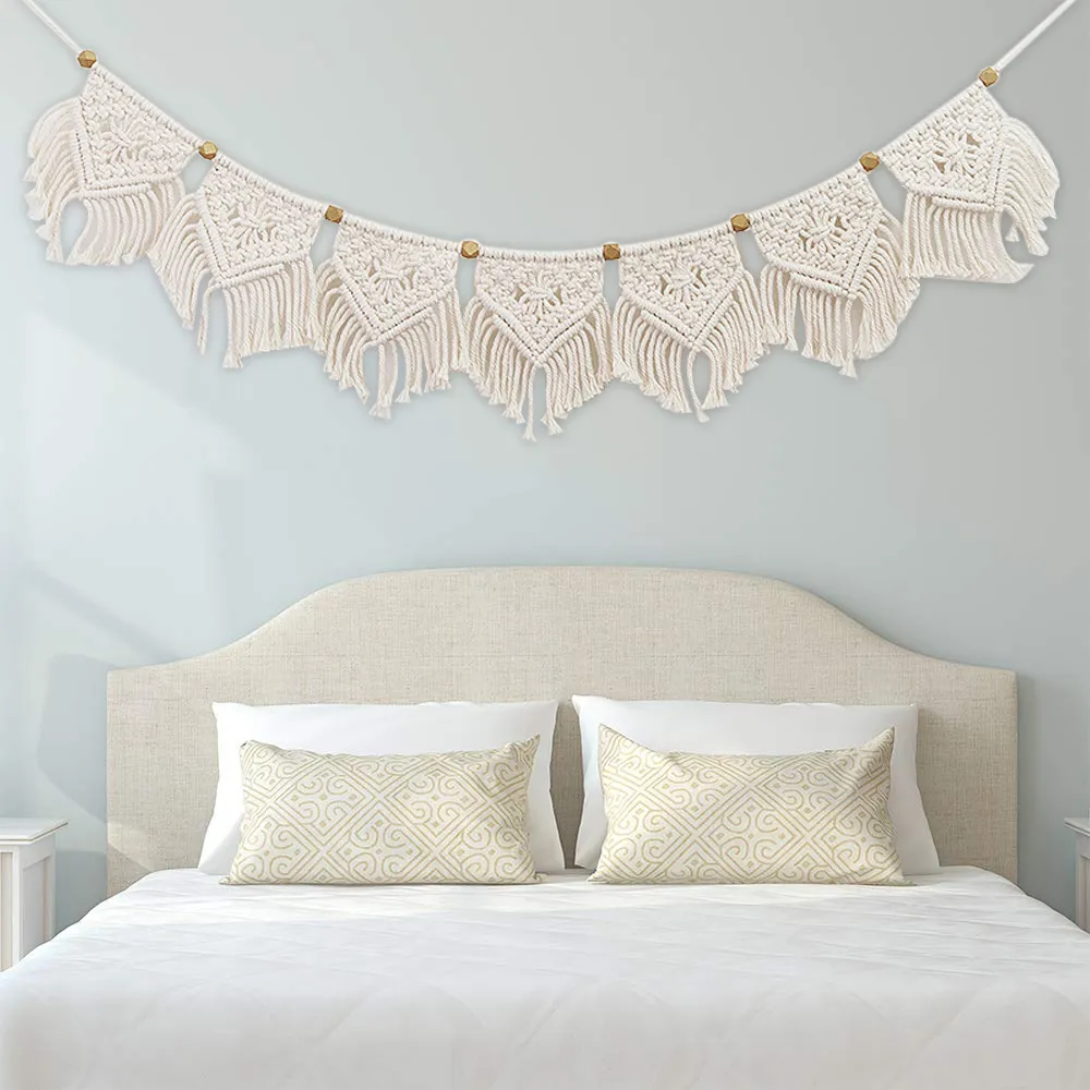 Bohemian Macrame Wall Hanging Tapestry with Yellow Beads and Tassels ...