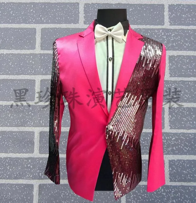 Men's Suits & Blazers Red Purple Men Designs Masculino Homme Terno Stage Costumes For Singers Sequin Blazer Dance Clothes Jacket Style Dress