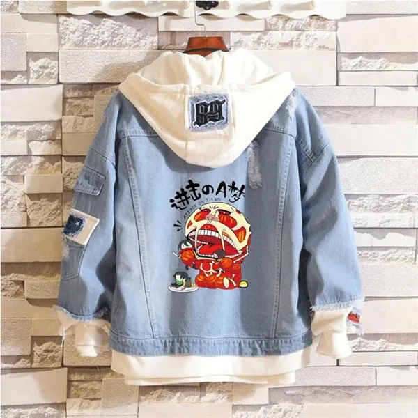 Moda-Denim Ceket Kot Moda KPOP Hoodie Kazak Anime Eren Jaeger Levi Titans Saldırı Erkek Kadın Ceket Hoody