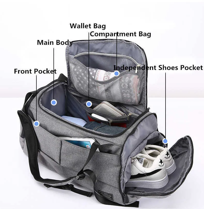 15 pouces sac de sport multifonction hommes sacs de sport femme Yoga Fitness sacs sacs à dos pour ordinateur portable main voyage sac de rangement avec chaussures poche Y0721