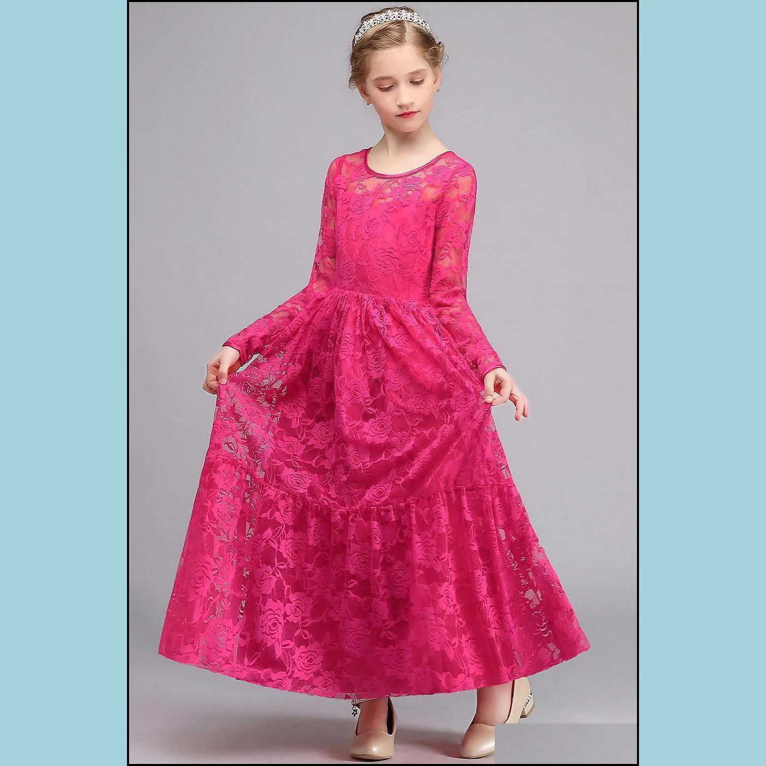 2018 White A Line Designer Lace Flower Girl Dresses Jewel Neck Princess Long Sleeves Kids Girls Communion Party Wears Dresses MC0366