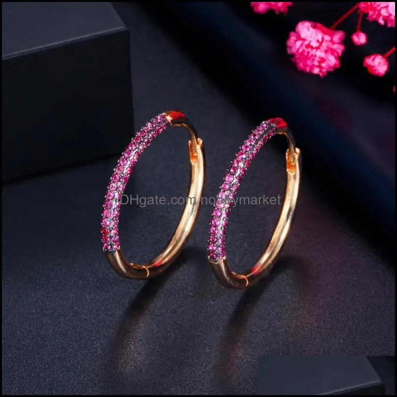 Hoop & Huggie CWWZircons Elegant Green Red Cubic Zirconia Stones 585 Gold Color Circle Round Ear Rings Earrings For Women Jewelry