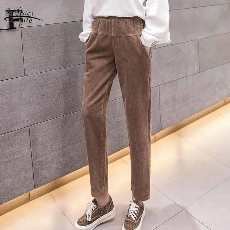 Harajuku Velvet Warm Woman Pants Autumn Winter Loose Elastic Waist Corduroy Ladies Trousers Casual Streetwear Harem 11610 210508