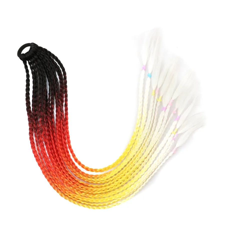 False Overhead Pigtail Ombre Ponytail Hair Extension with Elastic Band Colored Synthetic Fake Hairpiece Kanekalon for Hair