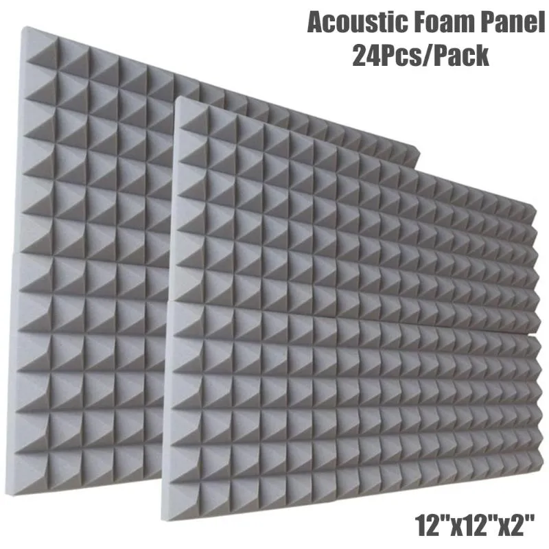 Wallpapers 24Pcs Gray Color 12"x12"x2" Acoustic Foam Panels Sound Absorbing Wall Pad Soundproof Sponge For Studio KTV Drum Room