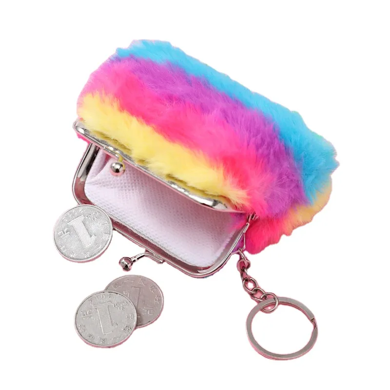 Nouveau mignon doux fille Mini sac à main Kawaii portefeuille pour filles en peluche créatif dessin animé arc-en-ciel fermoir coloré porte-monnaie