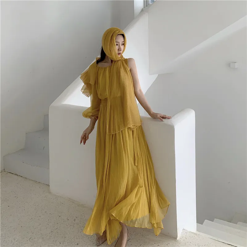 Yellow Chiffon Beach Maxi Sundress
