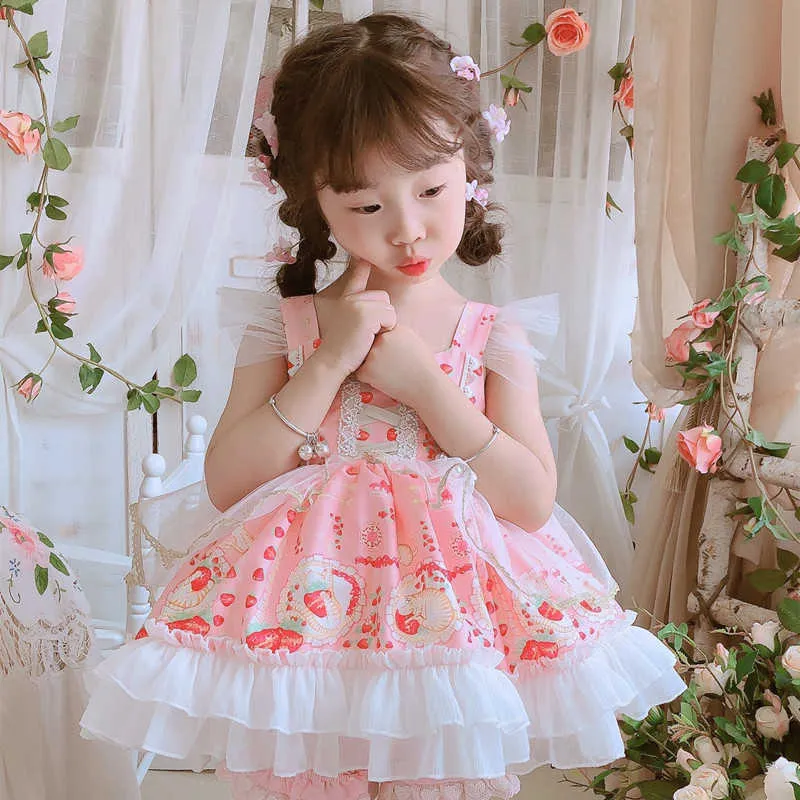 Children Spanish Vintage Dresses for Baby Girls Boutique Clothes Kids Cartoon Print Dress Infant Birthday Lolita Princess Gown 210615