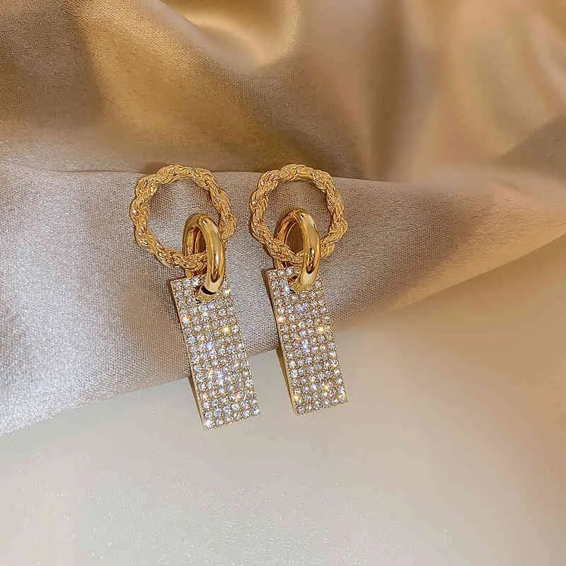 925 Silber Nadel Europäische und Amerikanische Super Flash Trendy Metall Textur Diamant Intarsien Geometrische Ohrringe Weiblich