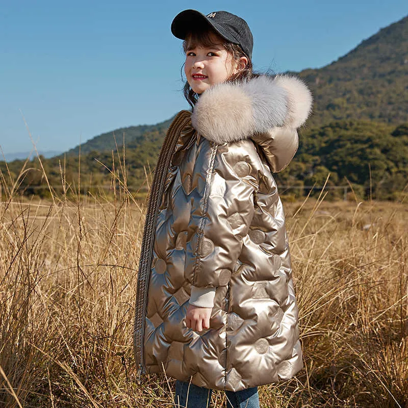 Nuovi bambini Giacche invernali per vestiti per ragazze Cappotto caldo in cotone per adolescenti Cappotto con collo in pelliccia spessa per capispalla