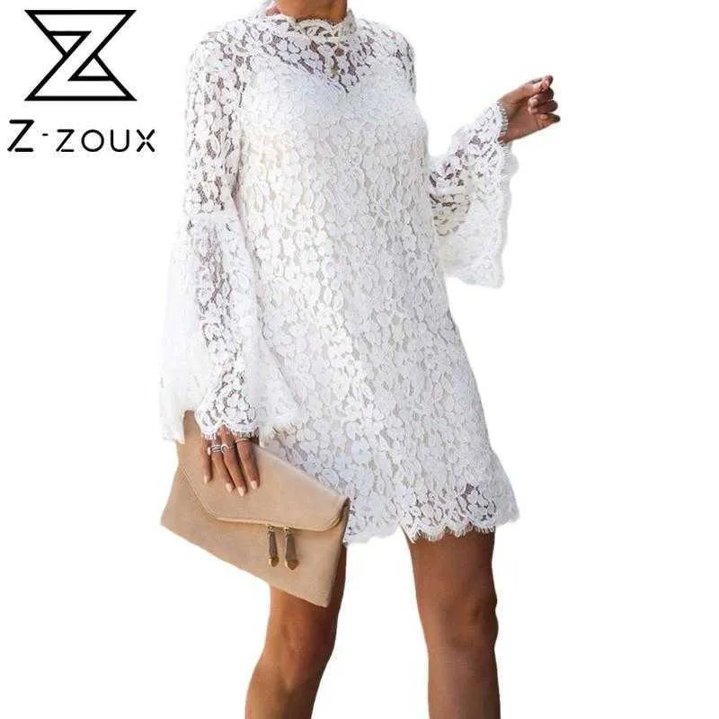 white flare dress knee length Elegant Short White Knee-length Lace Homecoming Dresses with Sleeves main image 0
