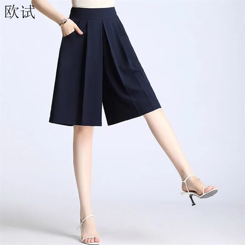 Oversized chiffon rok hoge taille shorts voor vrouwen zomer vrouw zwarte dames bermuda womens wide poot korte broek 210719