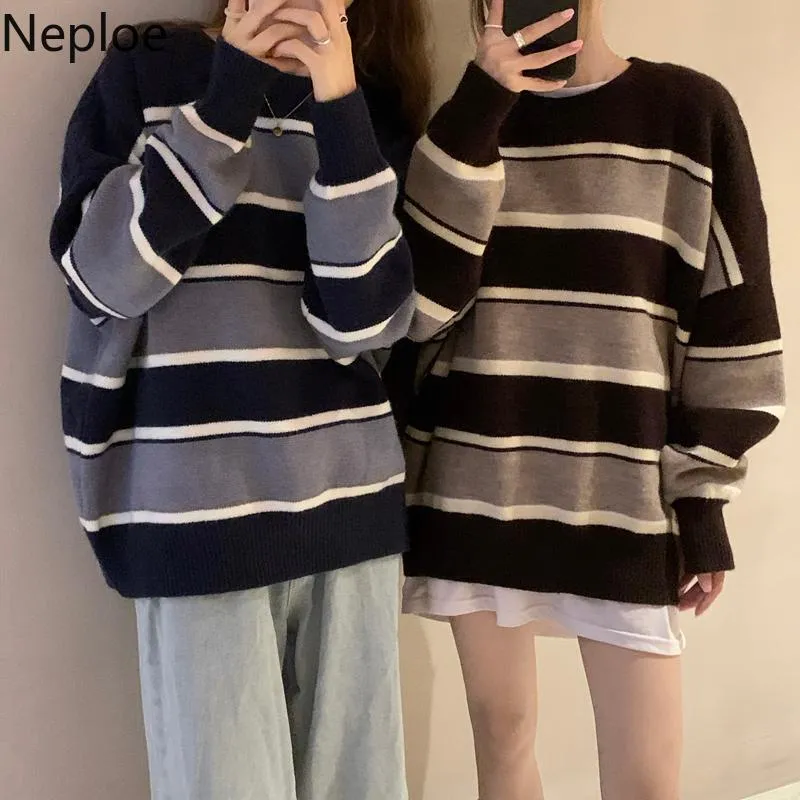 Women's Sweaters Neploe Woman Vintage Streetwear BF Pullovers Oversized Outwear Korean Fashion Knitted Striped Sweater Jacket Pull Femme