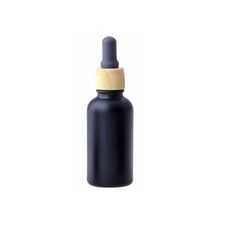 Matte Black Glass e liquid  Oil Perfume Bottle with Reagent Pipette Dropper and Wood Grain Cap 10/30ml