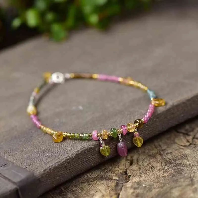 Bohême Style pierre naturelle 2mm perle pied chaîne cheville pour femmes plage cristal Tourmaline mode bijoux accessoires