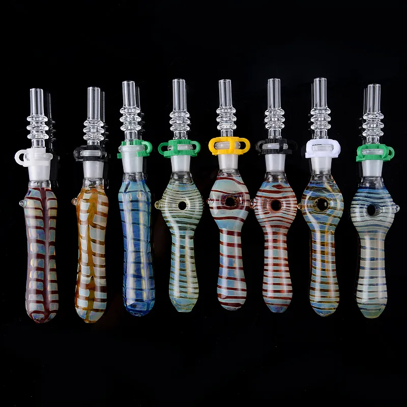Glass NC Kits With Quartz Tips 10mm Joint Hookahs Dab Straw Plastic Clips Nector Collector Kit Oil Burner Dab Rigs Multiclor Pipes