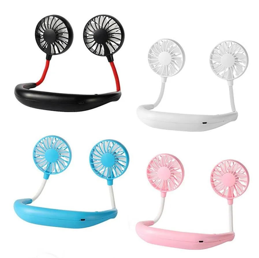 MINI MINI MINI Portátil USB Ventilador Recarregável Esportes Ao Ar Livre 360 ​​Grau Girando Lazy Suspensão Pescoço Banda Ventilador Portátil Com Lâmpada LED DHL