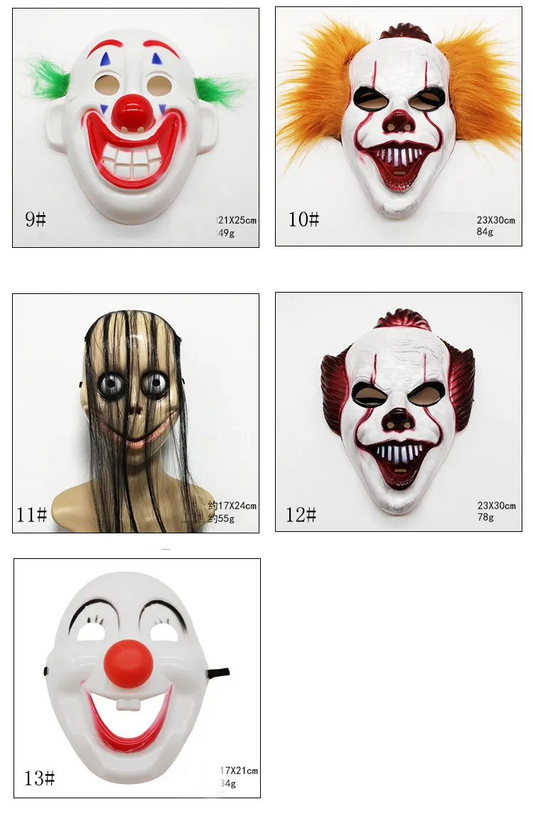 Scary Clown Masks Halloween Cosplay Horror Ghost Masquerade Costume Mask 13 Styles HH21-550