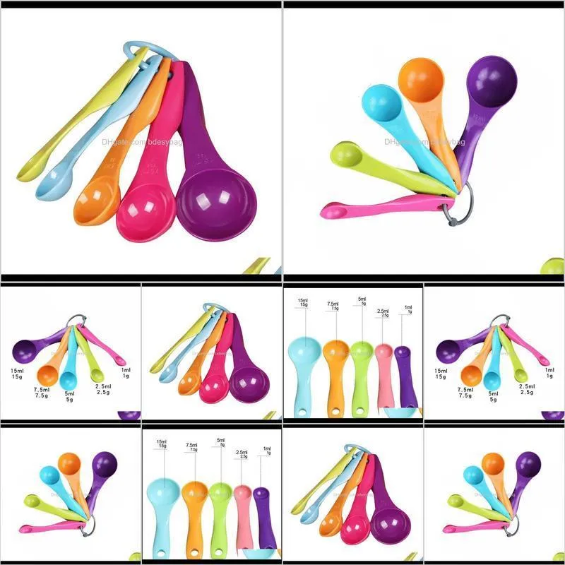 colorful measuring spoons plastic (1 / 2.5 / 5 / 7.5/ 15ml) measure spoon sugar measure scoop cake baking