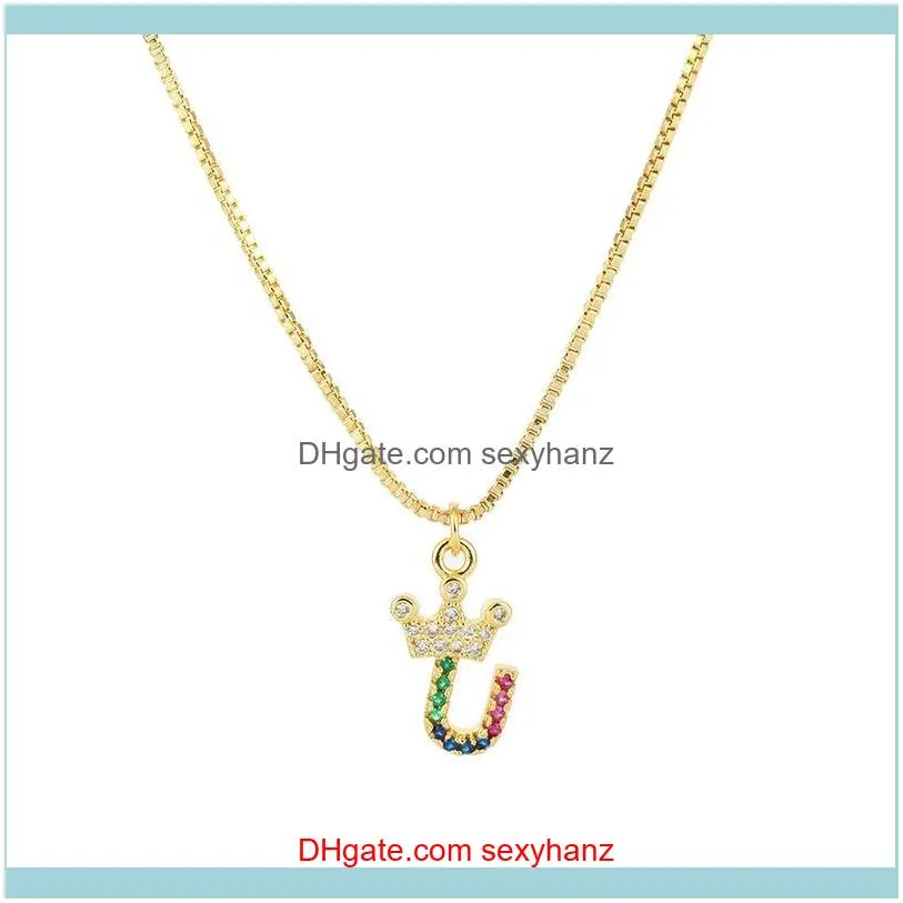 Colorful Zircon Alphabet Pendant Necklaces For Women Men Crown A-Z Initial Letter Necklace Goth Chain Vintage Jewelry Collier Chokers