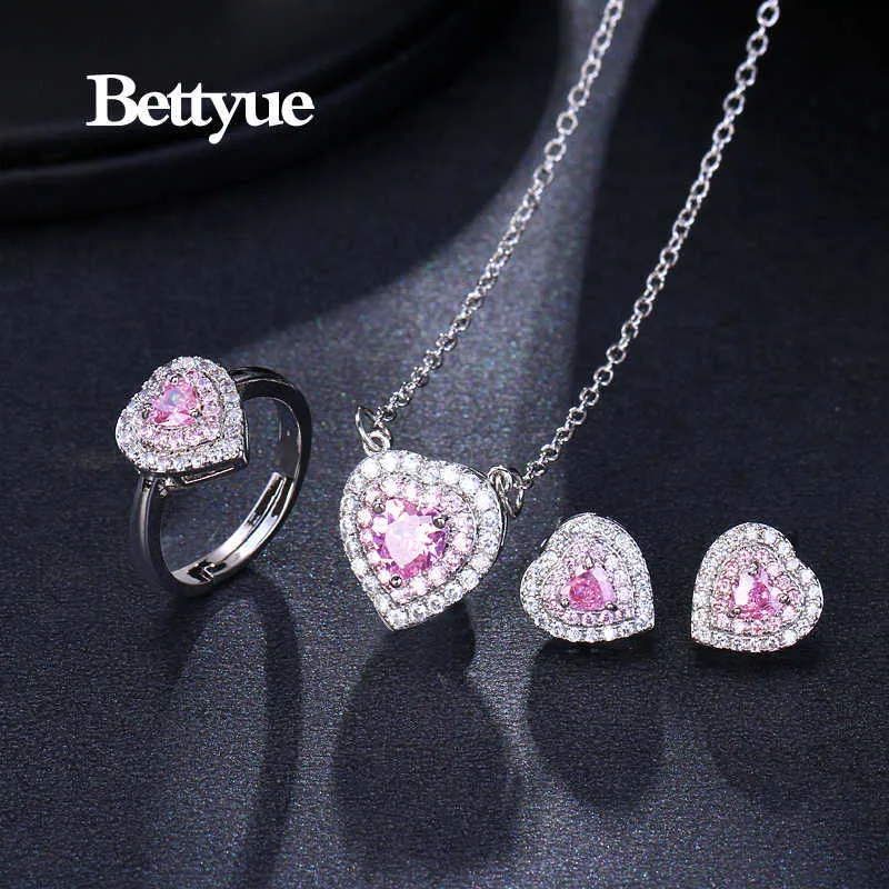 Bettyue Brand Fashion Charm High Quality Cubic Zircon Heart Shape Wholesale Jewelry Sets For Woman Europe And America Style Gift H1022