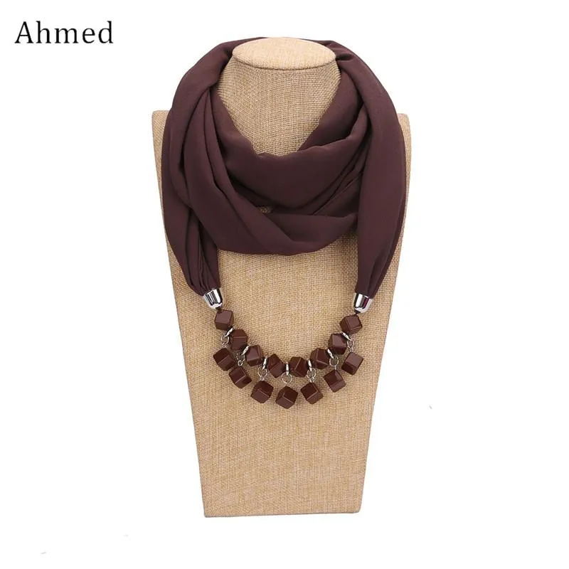 Pendant Necklaces Ahmed Fashion Geometric Beads Long Maxi Scarf For Women Boho Collar Shawl Scarves Choker Jewelry