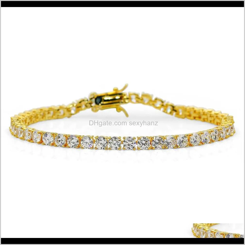 Tennis Hiphop 4Mm Microzircon Bracelet European And American Mens Jewelry Sier Rose Gold Three Colors Litbn E7Wmi