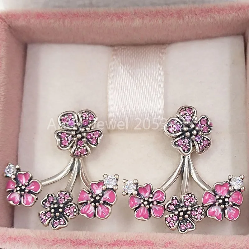 Andy Jewel Authentic 925 Sterling Silver Studs Peach Blossom Flower arics تناسب الأزرار الأوروبية على طراز Pandora المجوهرات 298113nccmx