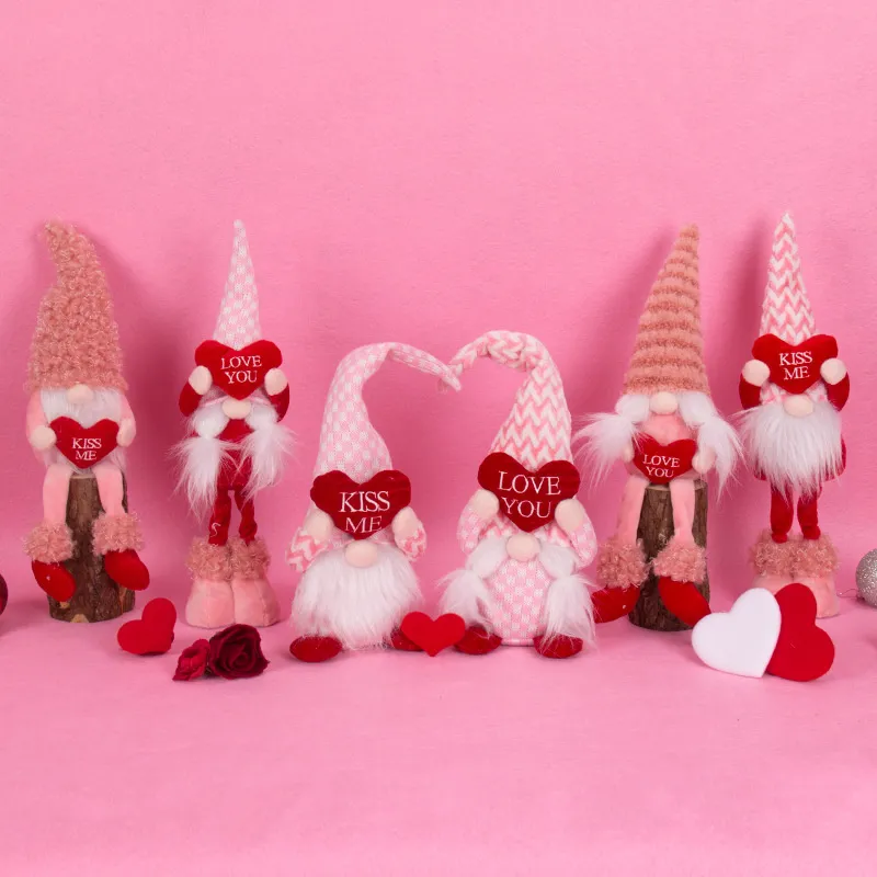 Valentines Day Gnome Plush Doll Scandinavian Tomte Dwarf Toys Valentine`s Gifts for Women/Men Wedding Party Decor