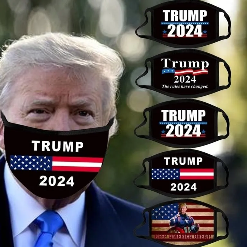 Trump 2024 Ansiktsmask Presidentval Maga Bomull Masker Joe Biden Tvättbara Andningsbara Black Färg Brev Skriv ut Vuxen Facemask 496