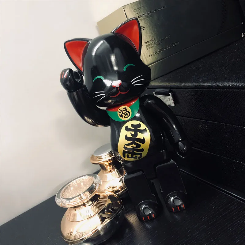 Bearbrick Gewelddadige Beer Block Bear Black Lucky Cat Trend Doll Handgemaakt Model Ornamenten 400% 28cm